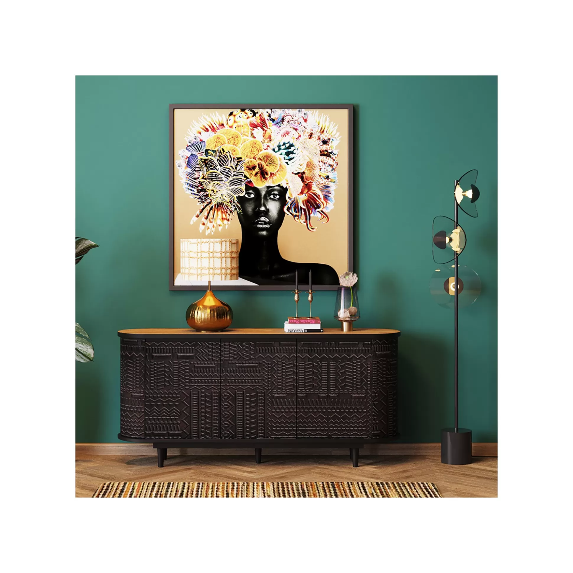 Affiche Encadrée Femme Coraux Poissons 120x120cm ^KARE Design Fashion