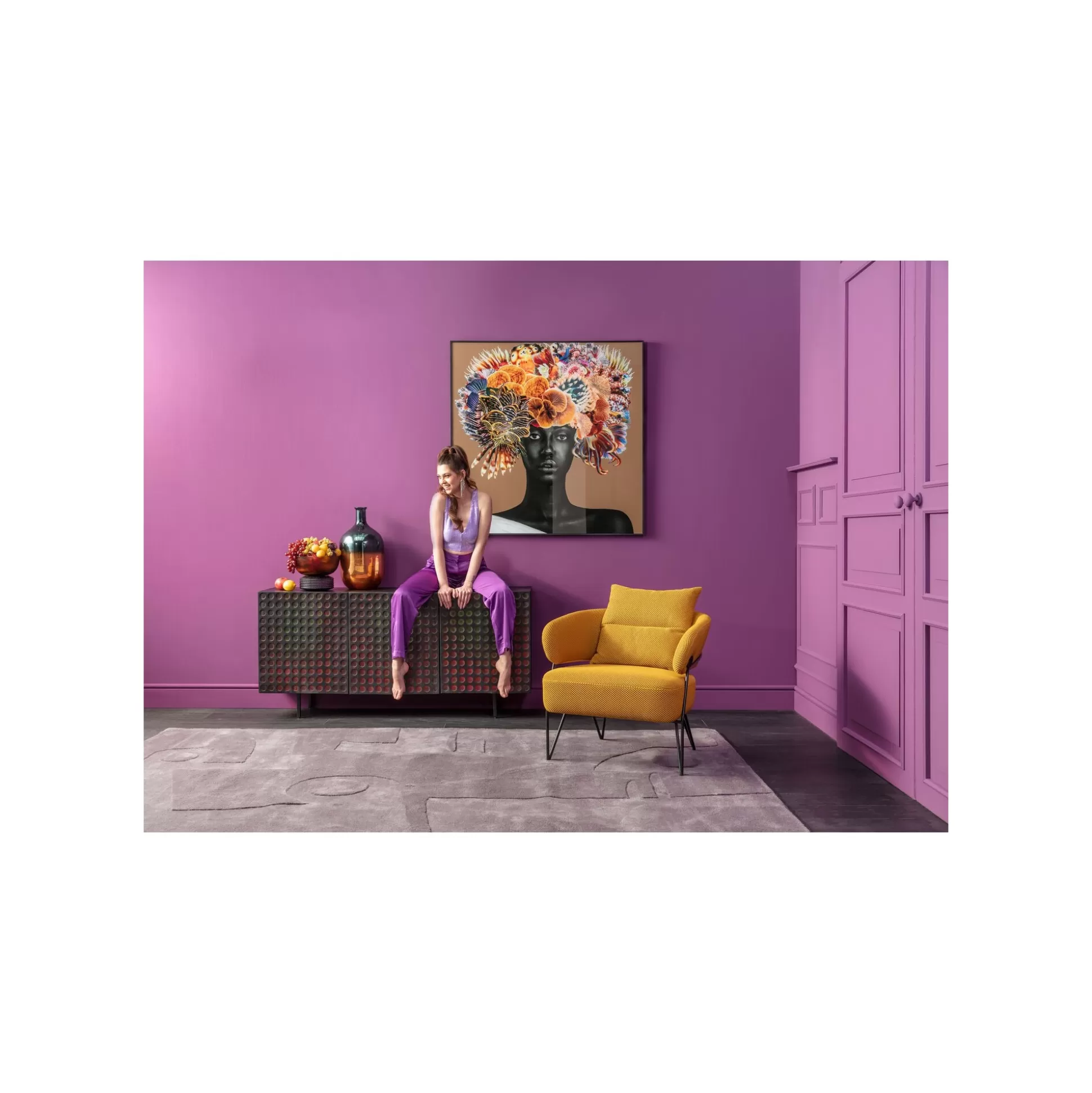 Affiche Encadrée Femme Coraux Poissons 120x120cm ^KARE Design Fashion