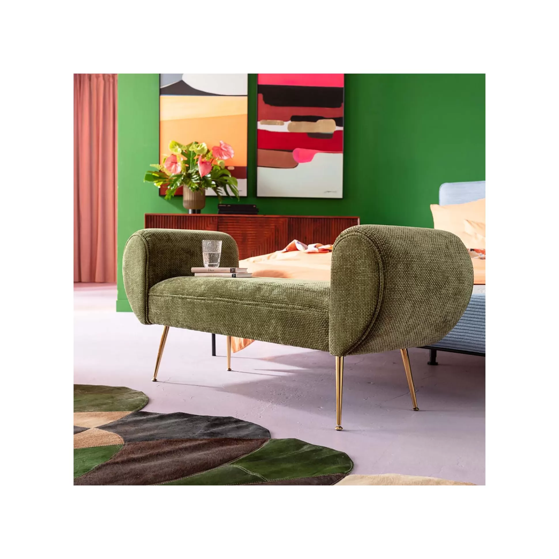 Banc Trono Velours Vert ^KARE Design Cheap