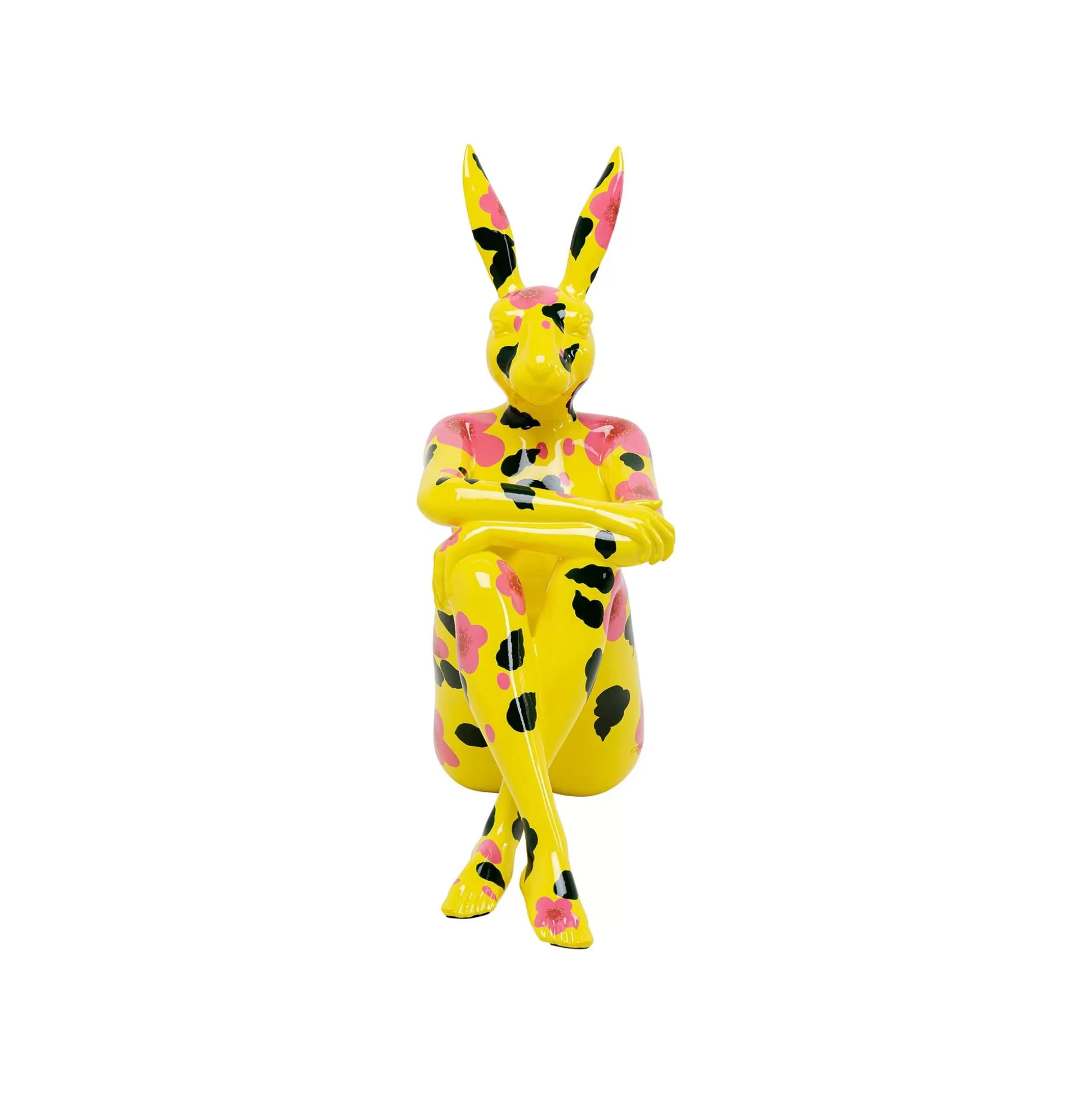 Déco Gangster Lapin Jaune XL Fleurs Roses ^KARE Design Clearance