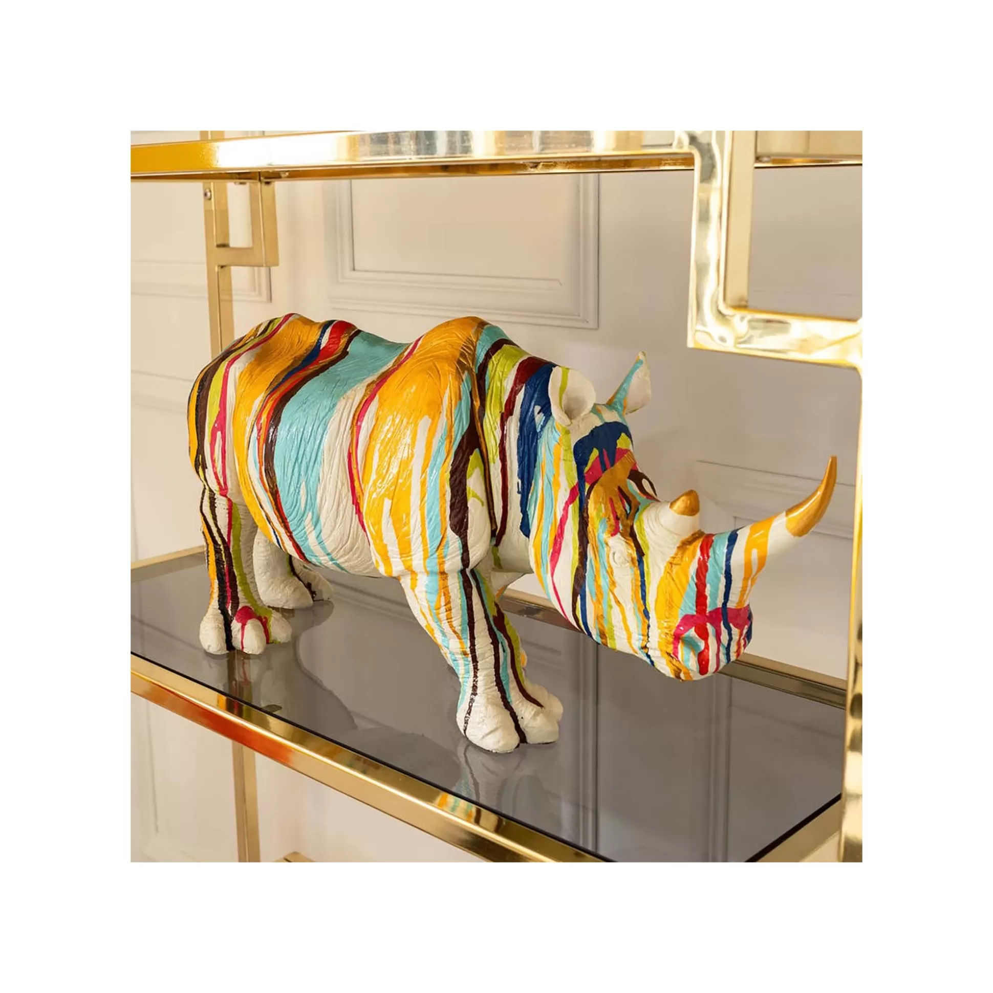 Déco Rhino Blanc Coulées De Peinture 55cm ^KARE Design New