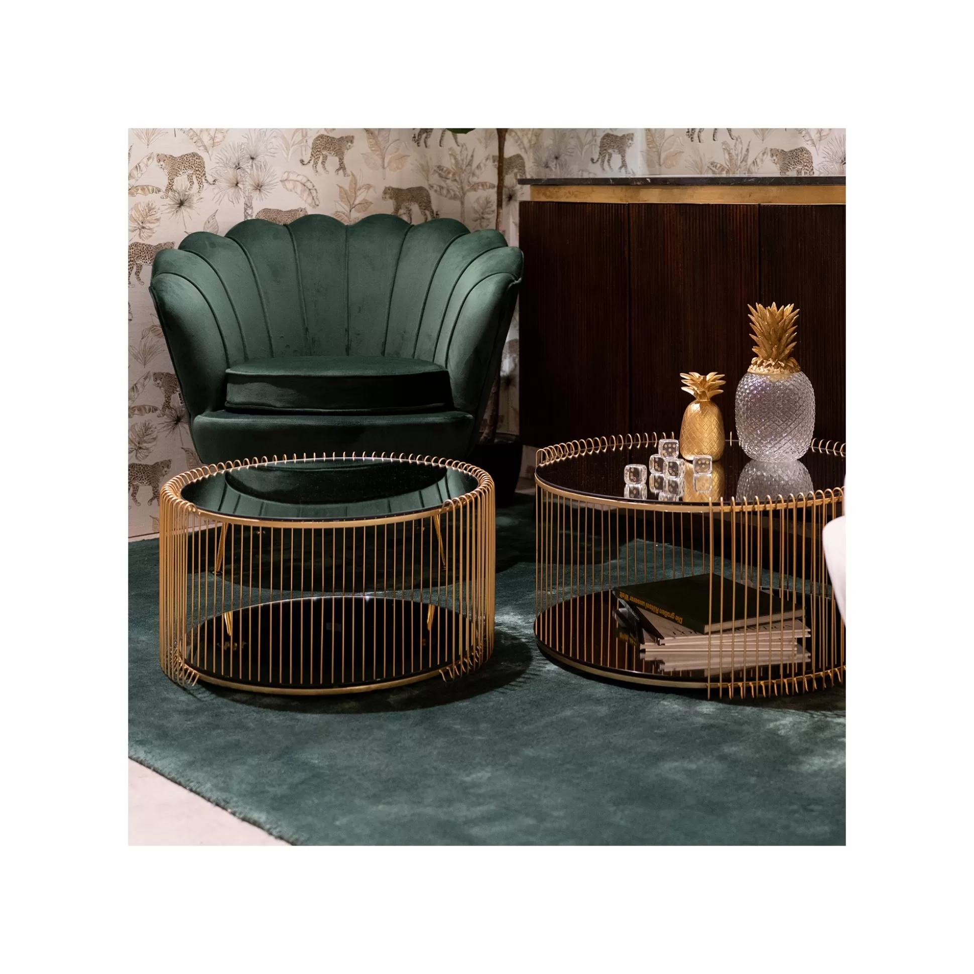 Fauteuil Water Lily Velours Vert Et Acier Doré ^KARE Design Best
