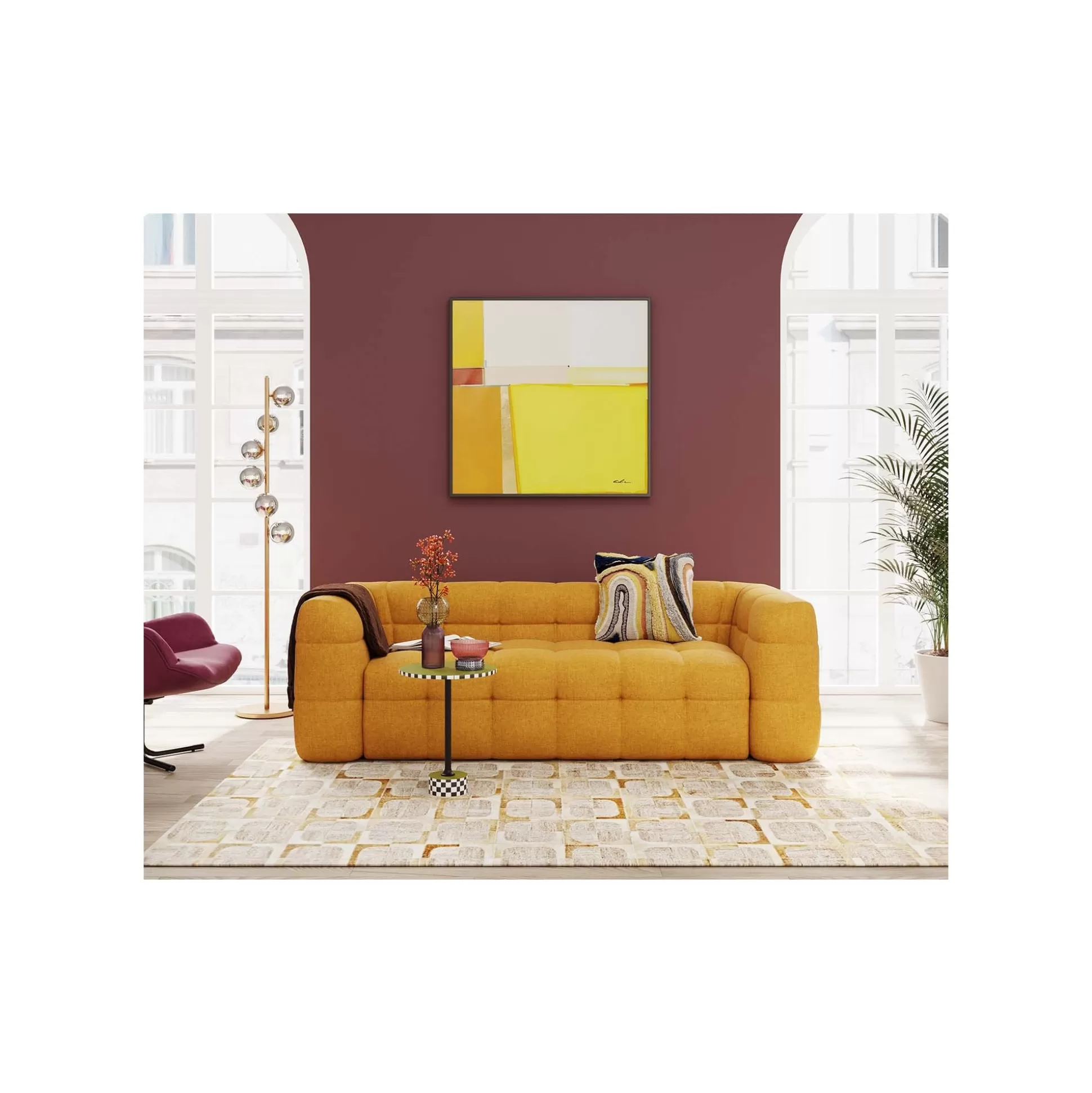 Peinture Abstract Shapes Jaune 113x113cm ^KARE Design Store