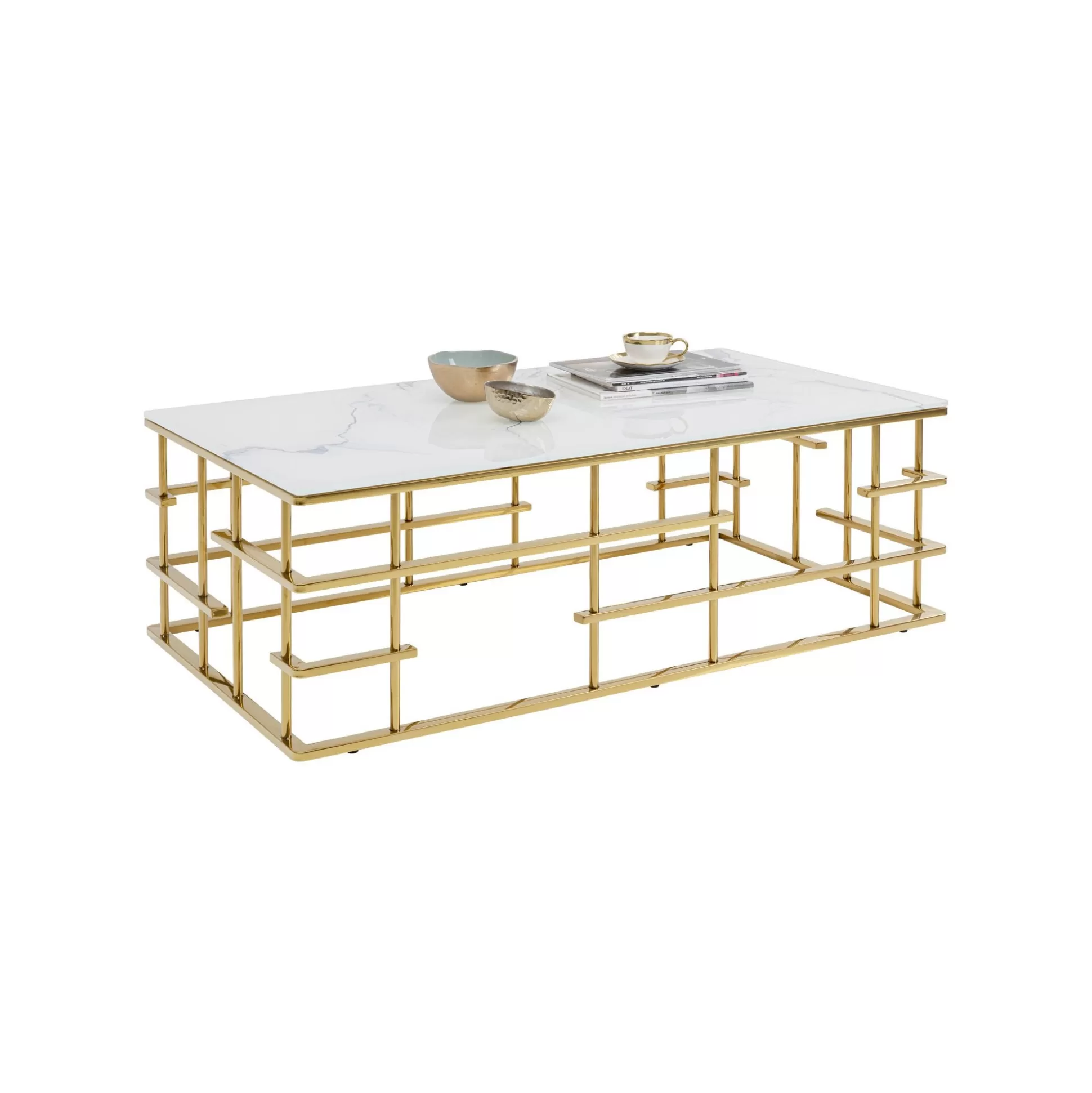 Table Basse Rome 130x70cm Blanc Et Or ^KARE Design New