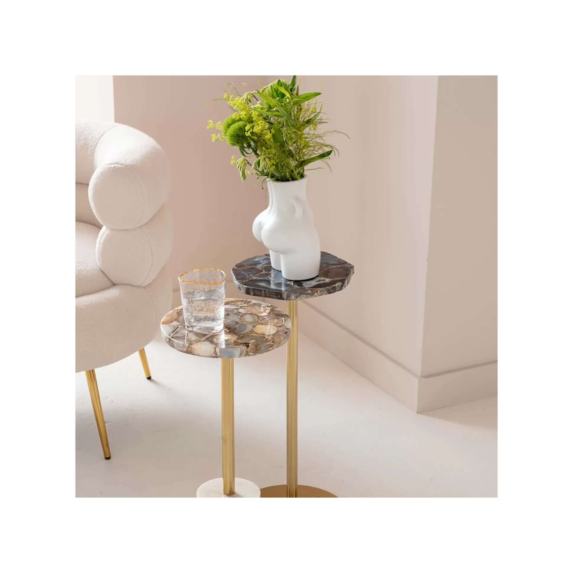 Table D'appoint Agate Marbre Blanc 25cm ^KARE Design Outlet