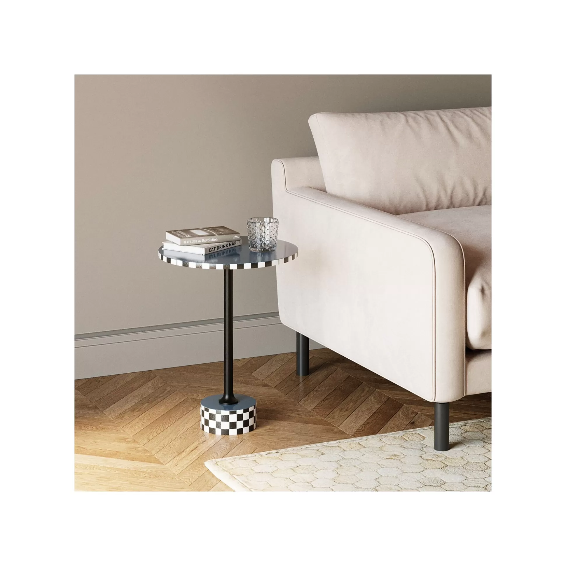 Table D'appoint Domero Checkers 40cm Bleue ^KARE Design Flash Sale