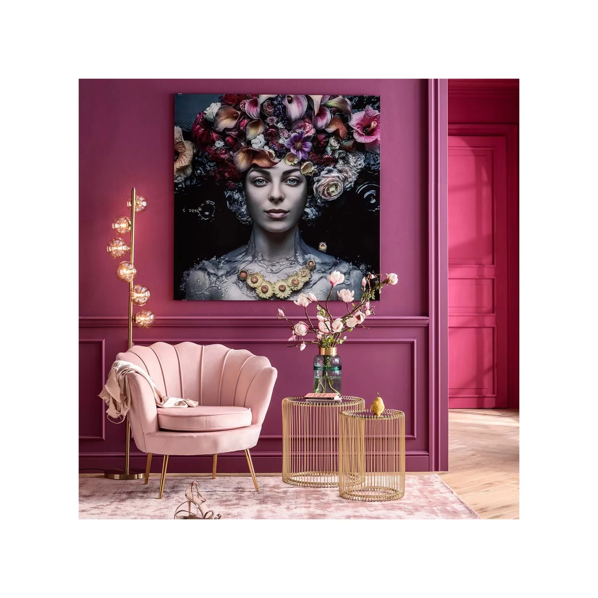 Tableau En Verre Femme Fleurs Pastel ^KARE Design Discount