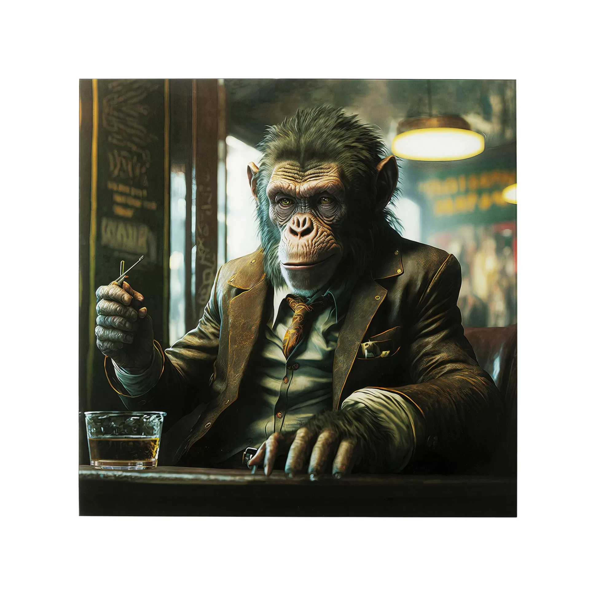 Tableau En Verre Singe Au Bar 100x100cm ^KARE Design Fashion