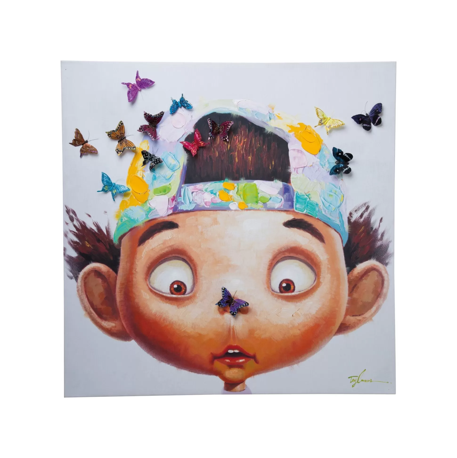 Tableau Touched Boy With Butterflys 100x100cm ^KARE Design Fashion