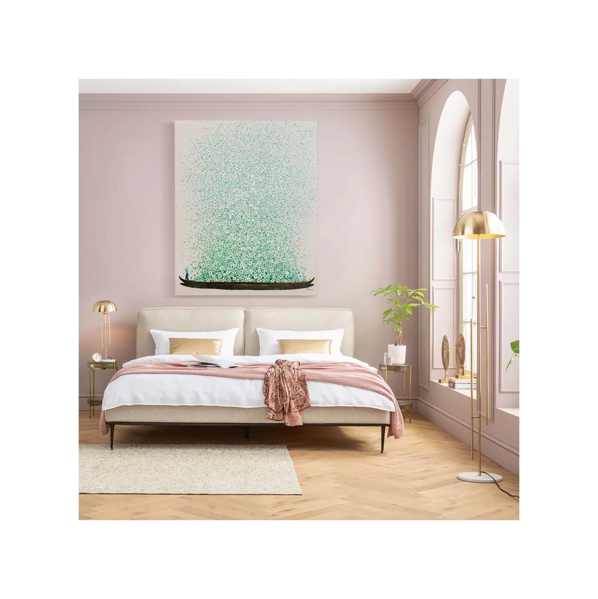 Tableau Touched Fleurs Pirogue Beige Et Vert 120x160cm ^KARE Design Best