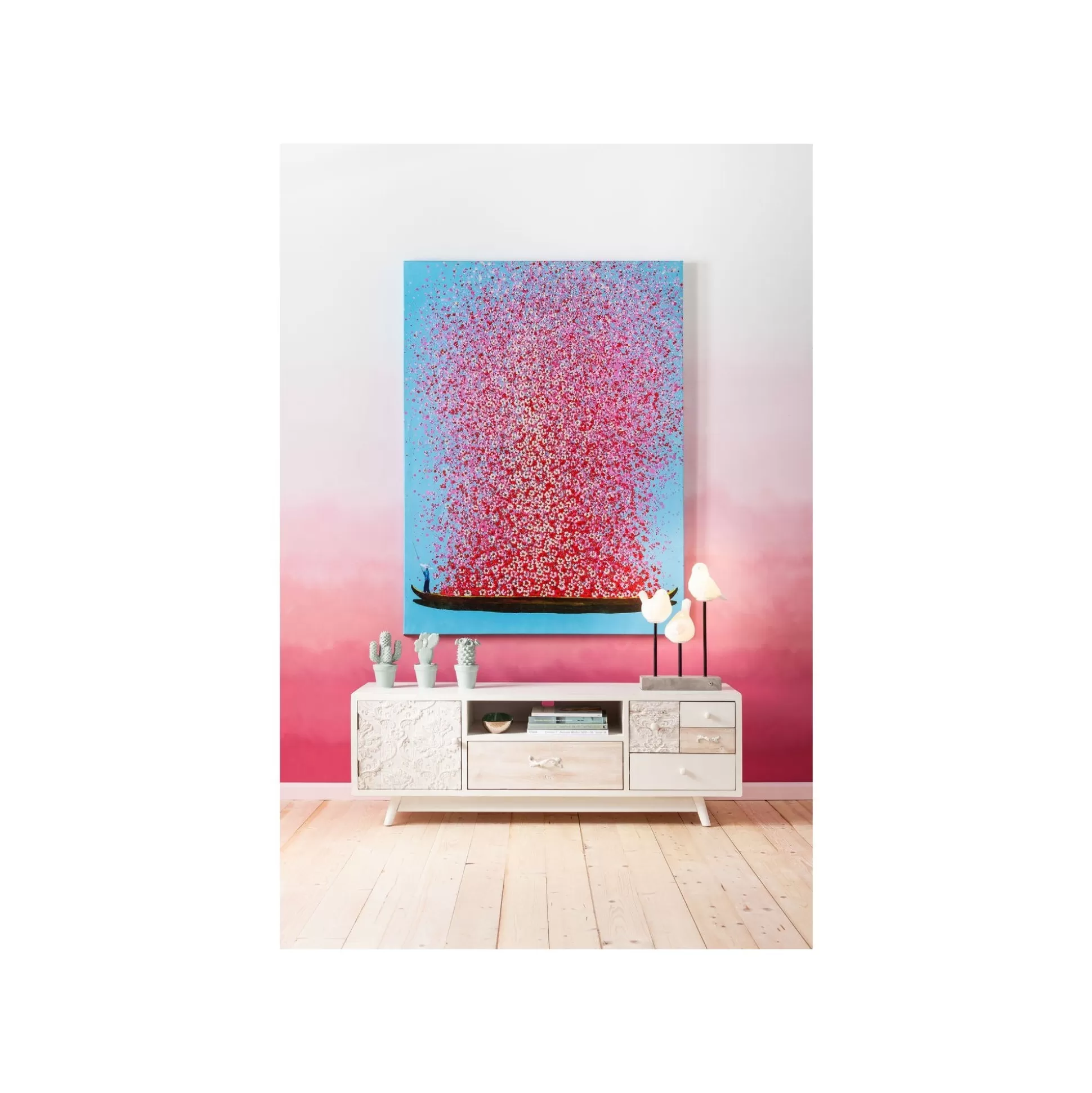 Tableau Touched Fleurs Pirogue Bleu Et Rose 120x160cm ^KARE Design Flash Sale