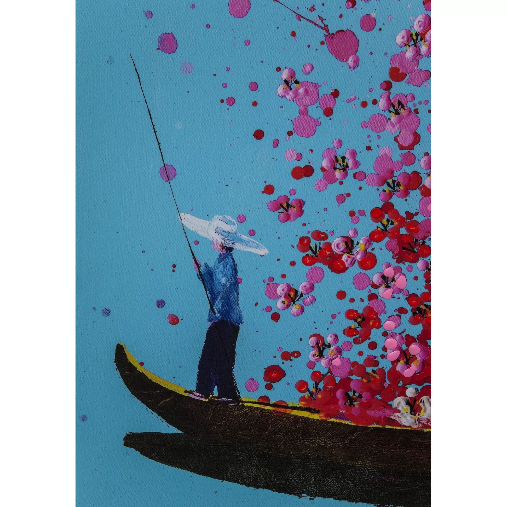 Tableau Touched Fleurs Pirogue Bleu Et Rose 120x160cm ^KARE Design Flash Sale