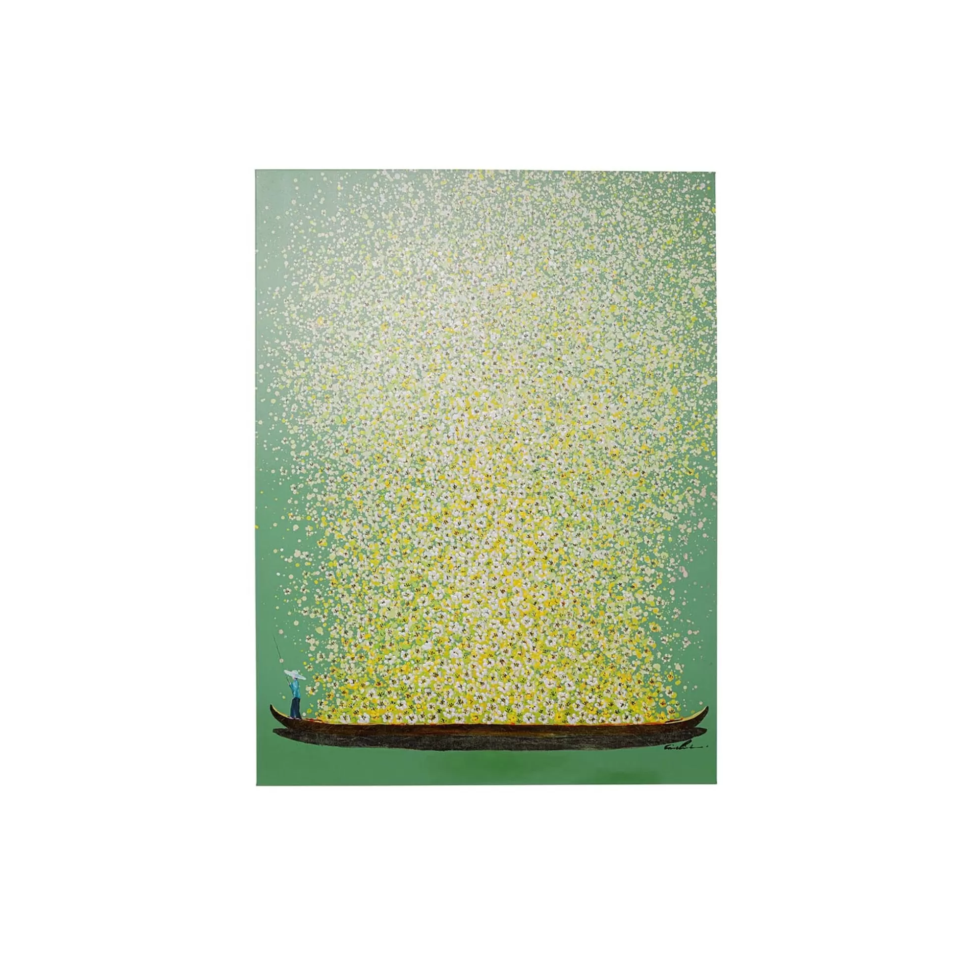 Tableau Touched Fleurs Pirogue Vert Et Jaune 80x100cm ^KARE Design Cheap
