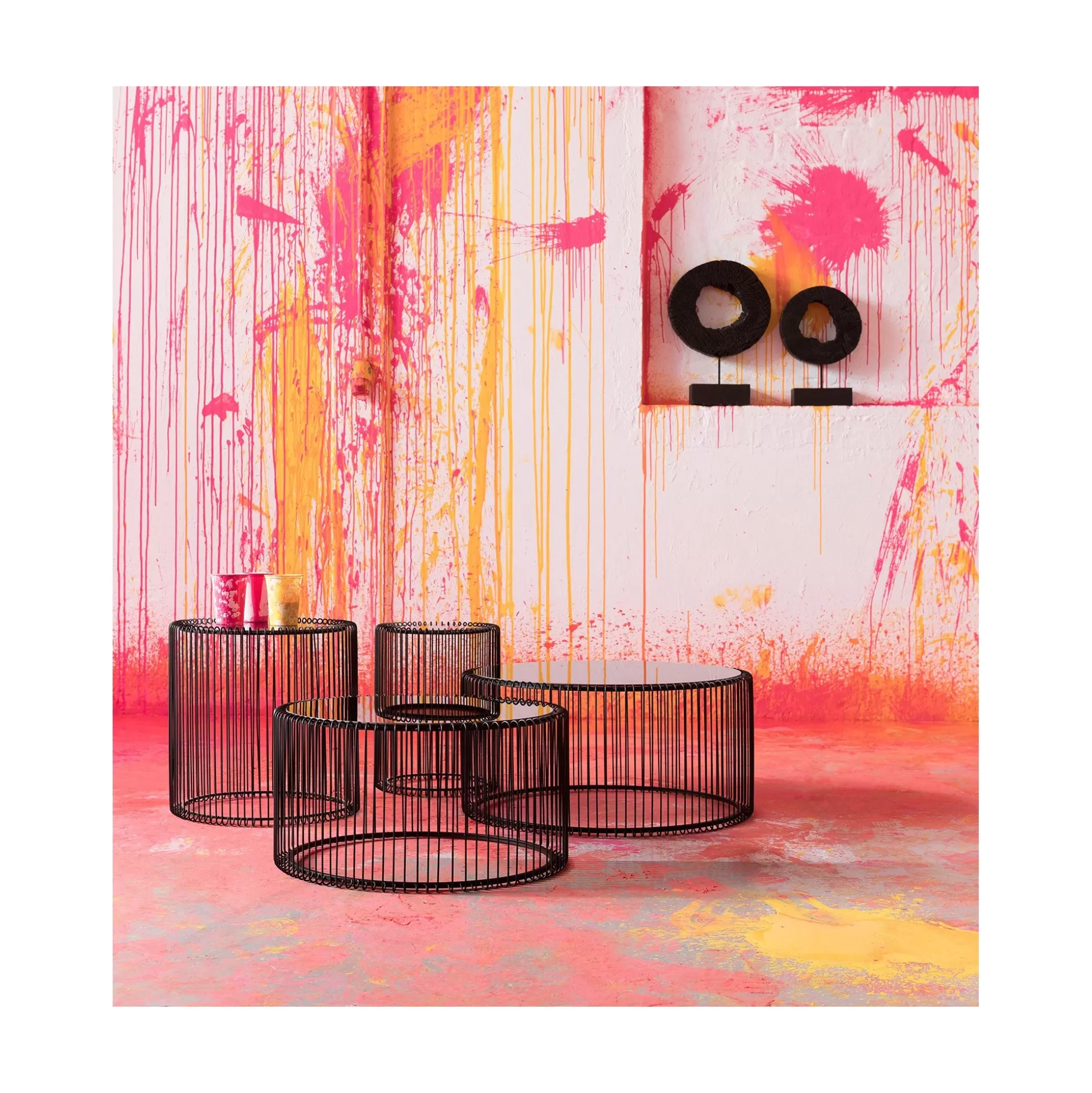 Tables Basses Rondes Wire Set De 2 Noires ^KARE Design Shop