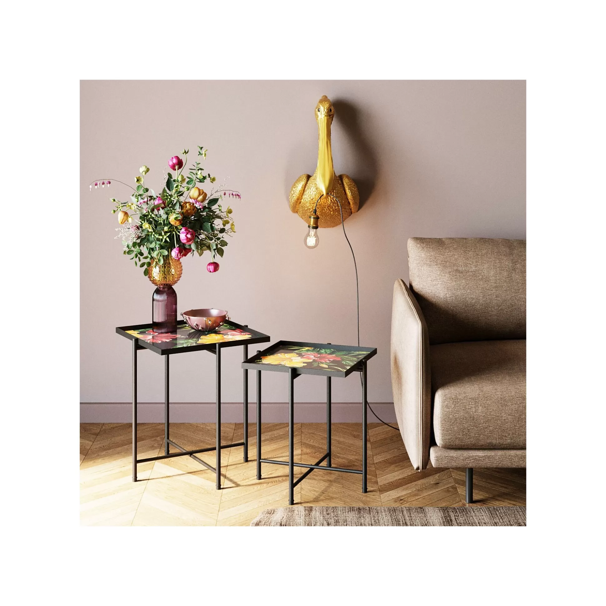 Tables D'appoint Noires Fleurs Set De 2 ^KARE Design Shop