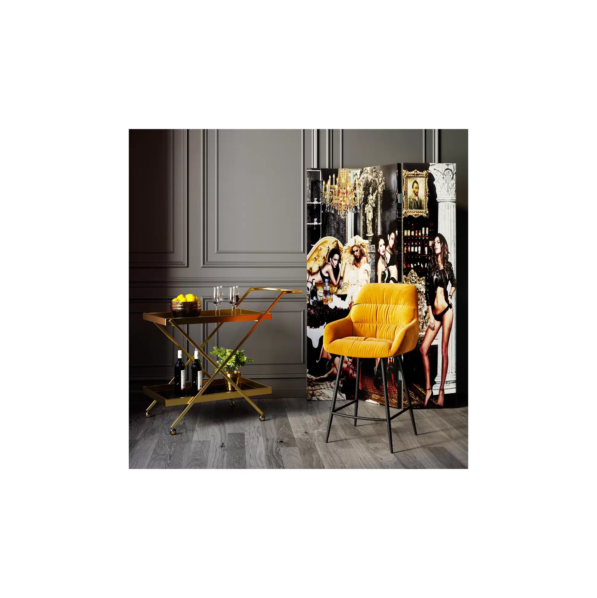 Tabouret De Bar Bristol Velours Jaune ^KARE Design Online