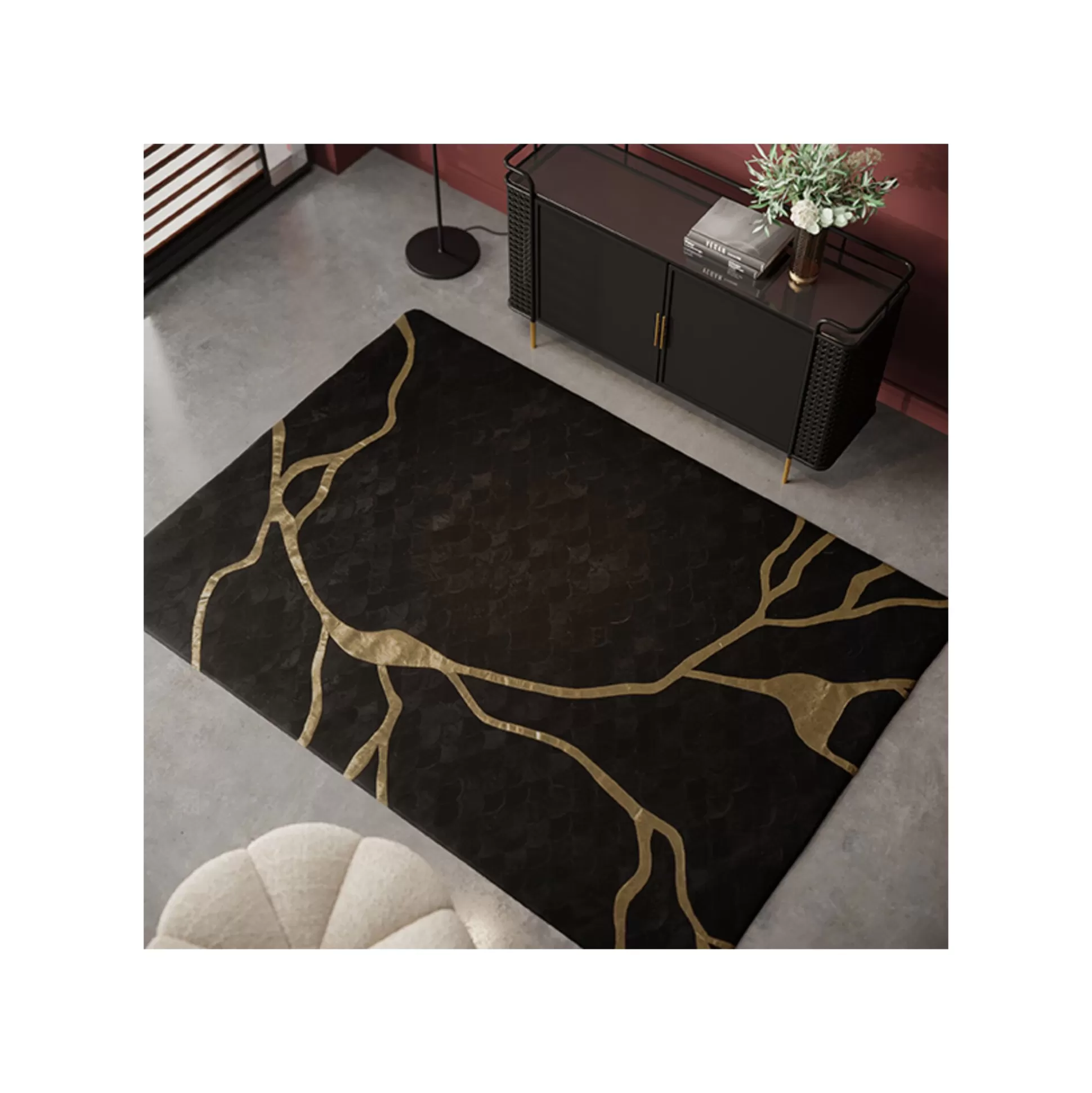 Tapis Fulmine 240x170cm Noir Et Doré ^KARE Design Sale